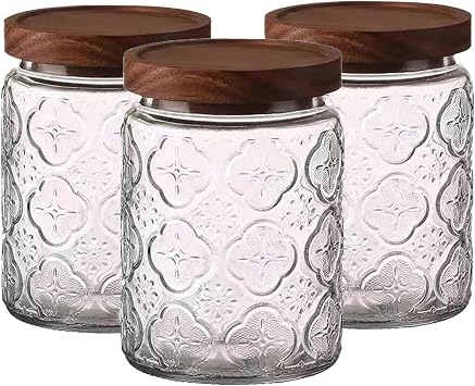 Tea, Coffee and Sugar Canisters, Set of 3 Glass Jars with Airtight Lids