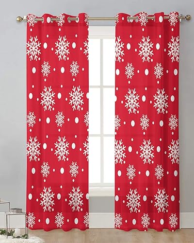 Miniatura 2 de Cortinas traslúcidas de Navidad con copos de nieve de 63 pulgadas de largo, juego de 2 paneles de cortinas para cocina, dormitorio, sala de estar,