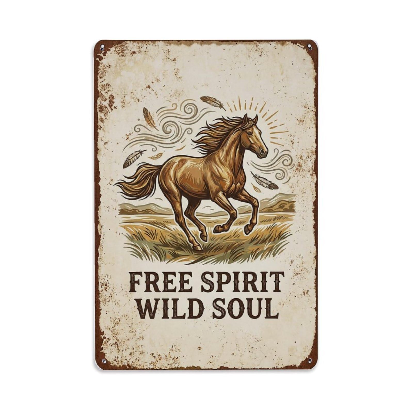 Fqnyr Style Free Spirit Wild Soul Mustang Metal Tin Sign Plaque Wall Decor For Cafe, Club Bar, Office, Home Garden Metal Poster 8X12inch