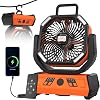 Camping fan, 20000mAh USB table fan with light, 4 speeds, 4 timers, remote control, quiet outdoor fan with hanging hook for camping, picnics, barbecues, and office use