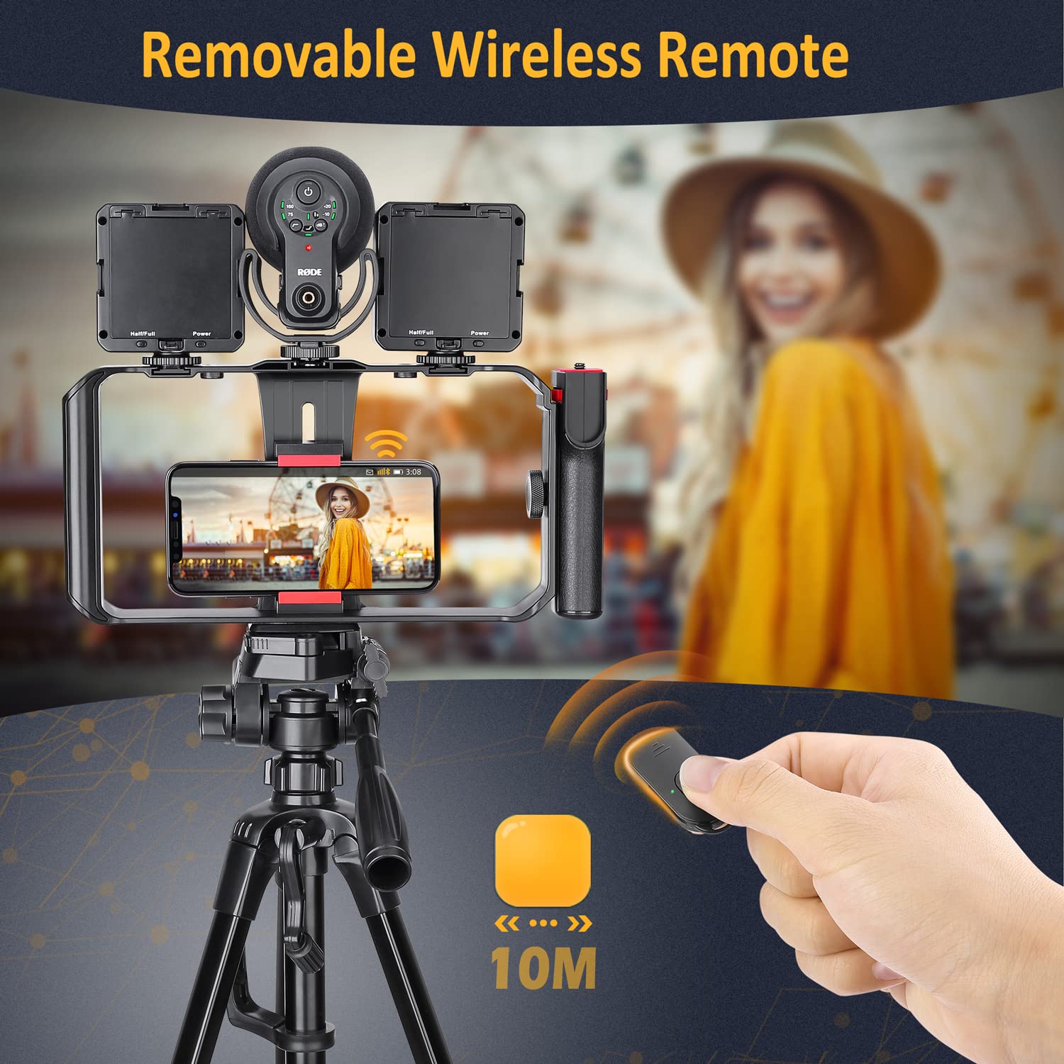 Zeadio 2 en 1 Equipo de Video para teléfono Inteligente, estabilizador de Agarre inalámbrico, con Obturador Remoto para Todos los teléfonos Inteligentes iPhone y Android