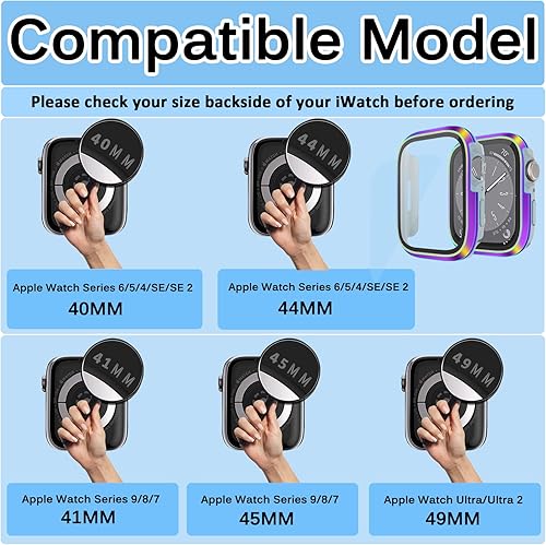 Miniatura 7 de Miimall Compatible con Apple Watch Series 8 7, parachoques de metal con protector de pantalla de vidrio, a prueba de golpes y caídas resistente al