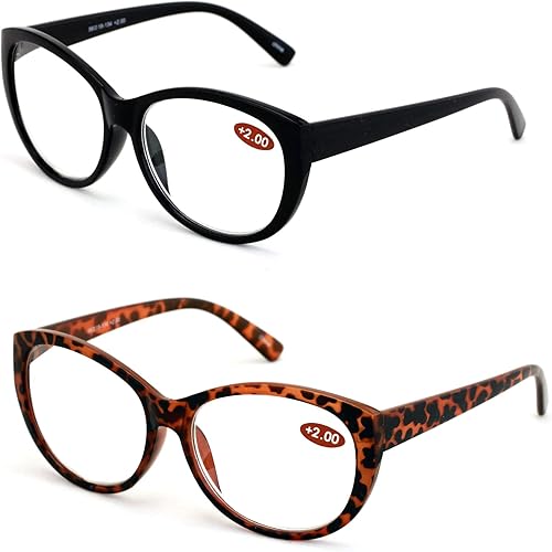 2 pares de anteojos de lectura de lujo para mujer, diseño de ojo de gato vintage Jackie ovalado