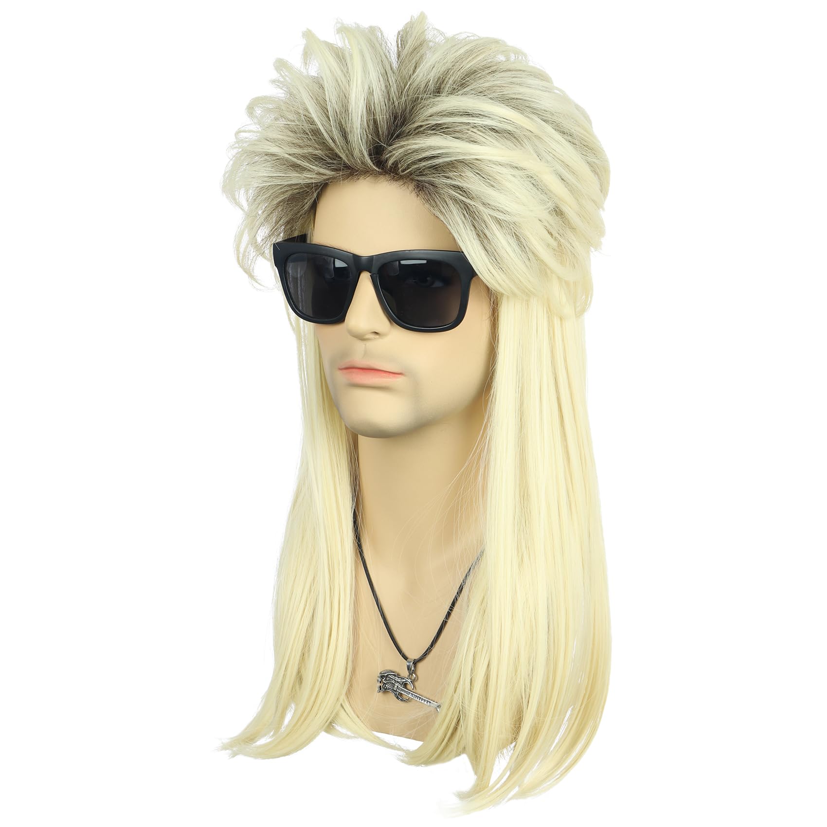 VGbeaty Men Women Long Straight Blonde Wig Mullet 70s 80s Disco Punk Rocker Wig Heat Resistant Synthetic Fiber Soft Durable Breathable Cap for Halloween Costume Fancy Party - Image 3