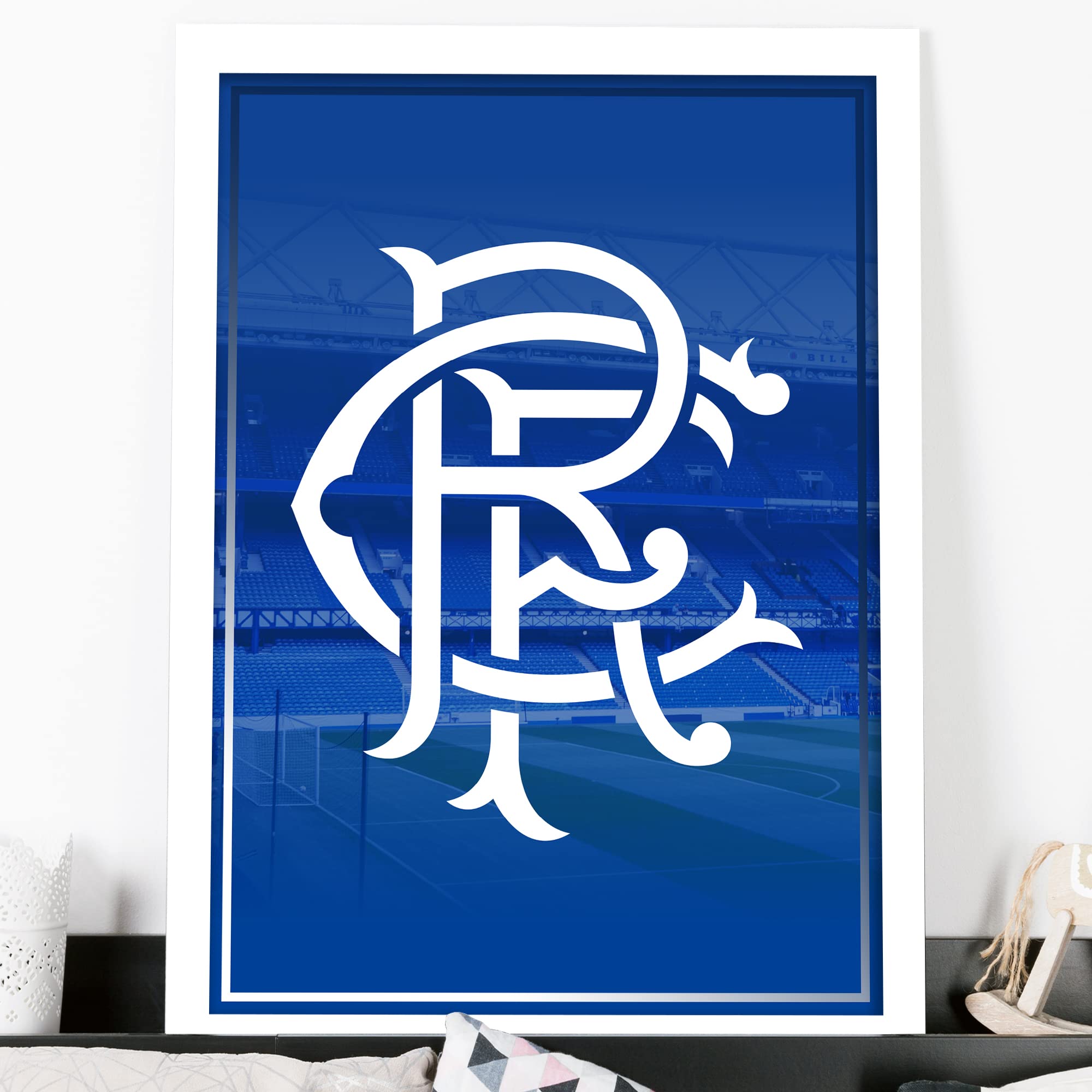 Themed Rangers Wall Art - Scroll Crest Print Poster Football Decor (A4-21cm x 29.7cm)