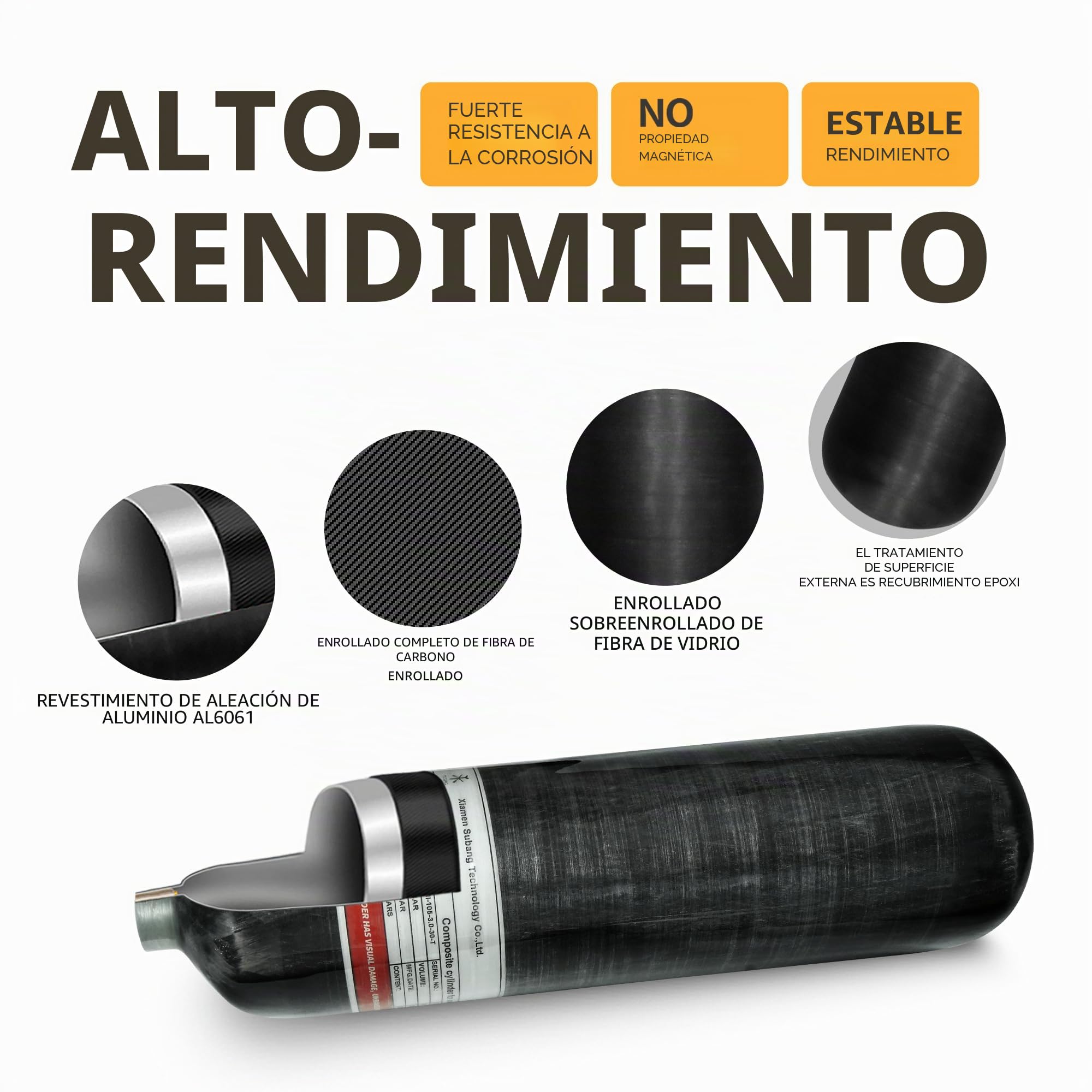 TUXING Cilindro de Fibra de Carbono 3 L 183 Pulgadas cúbicas Tanque de Aire Paintball 4500 PSI