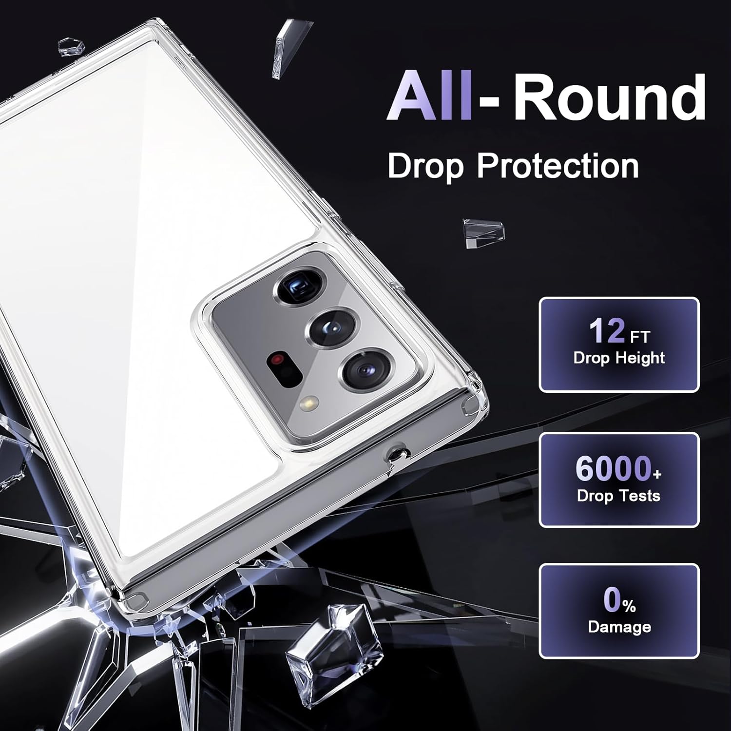 Case for Samsung Galaxy Note 20 Ultra, Military Grade Drop Protection Phone Case, Yellowing Resistant, Anti-Scratch Hard PC Back, Shockproof Hard Ultra-Thin Protective Cover, Clear - Image 4