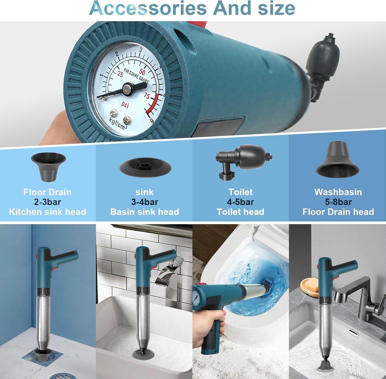 Electric Toilet Plunger,High Pressure Toilet Plunger,For Bathroom Floors Shower Kitchen Drain Sinks Unclogger, Heavy Duty Clog Remover Declogger Toilet Plumbing Clogs