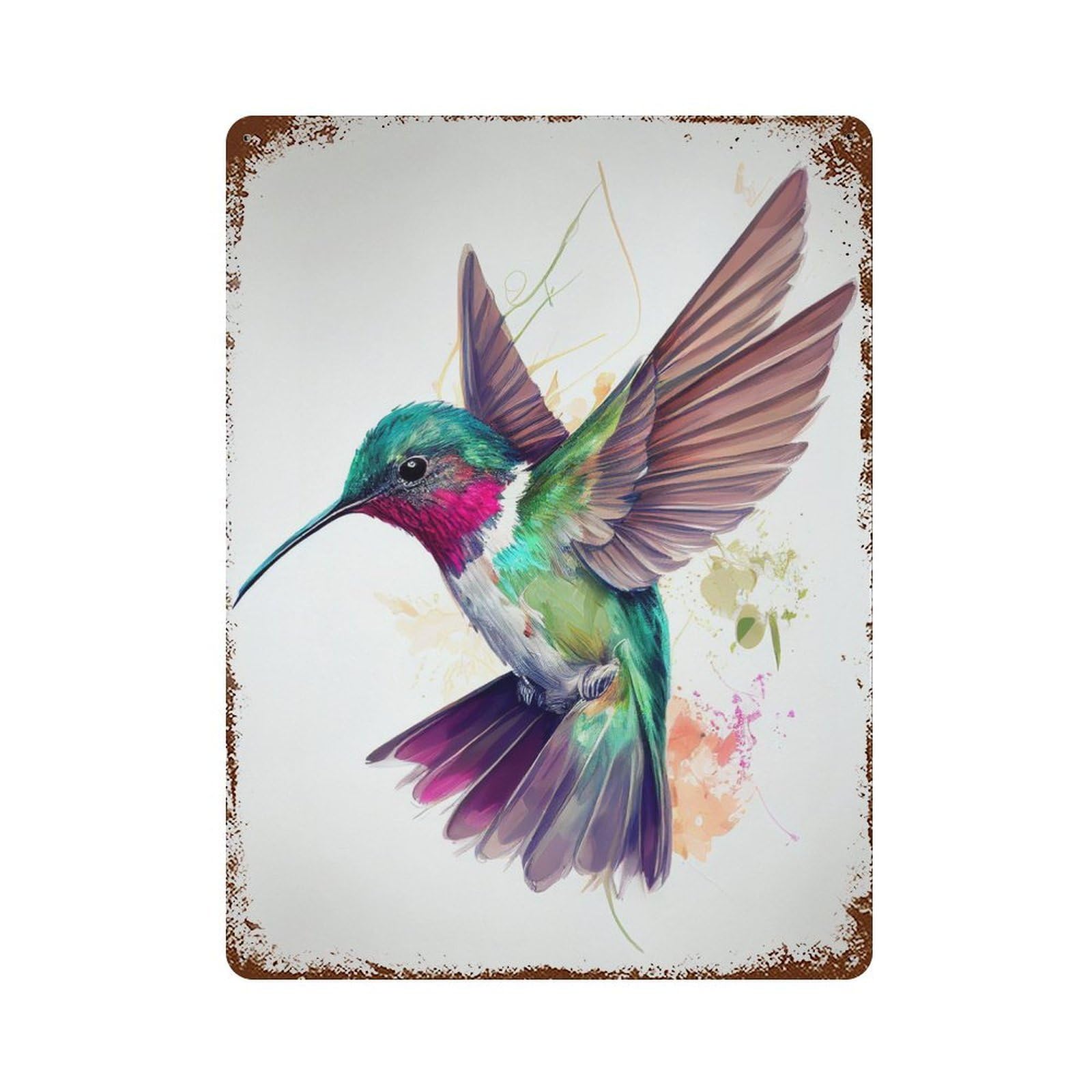 Hummingbird Bird Color Vintage Rust Metal Sign 15.7"x11.8", Farmhouse Wall Decor for Garage, Pub Or Kitchen