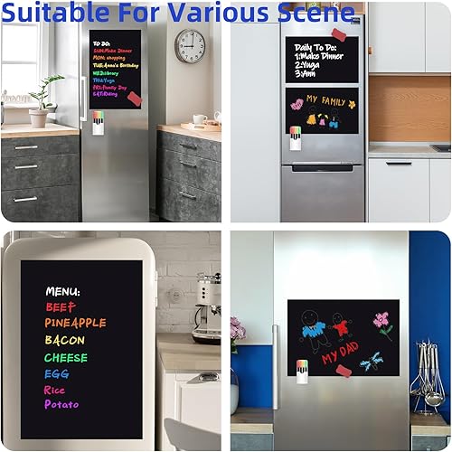 Miniatura 5 de Uinkit Pizarra magnética negra de borrado en seco para refrigerador de 12 x 8 pulgadas, organizador y planificador pequeño de pizarra para