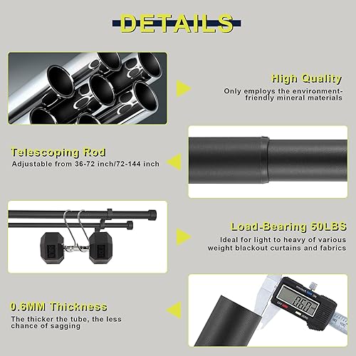 Miniatura 4 de Barras de cortina dobles para ventanas de 36 a 72 pulgadas, barras de cortina dobles delanteras de 1 pulgada y 58 pulgadas traseras con soportes de