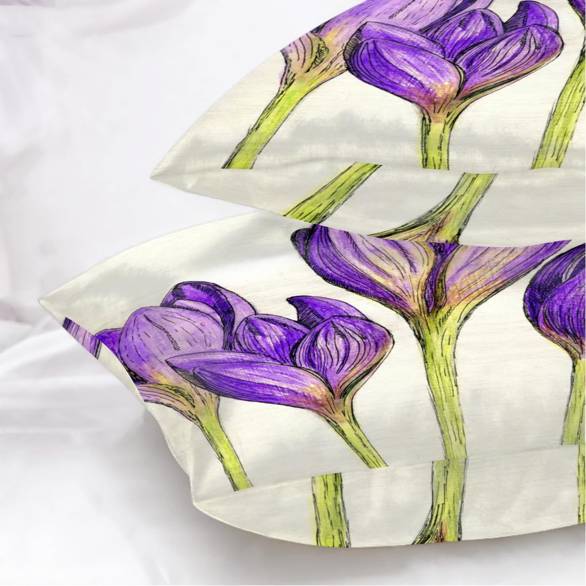 Fundas de almohada de satén con diseño de flor de azafrán para cabello y piel, paquete de 2 unidades, 50,8 x 76 cm, funda de almohada con cierre de cremallera, súper suave, resistente a las arrugas,