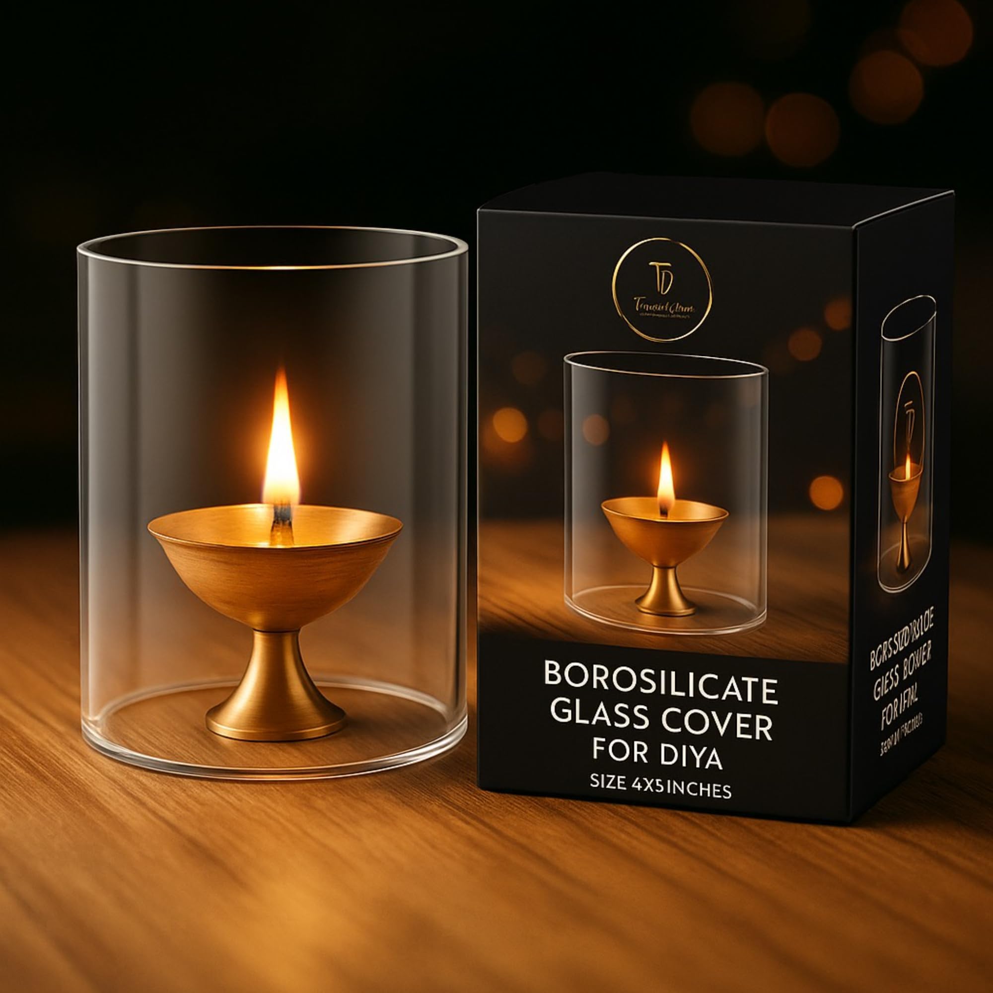 True Décor Diya for Puja Glass Cover Akhand Jyoti Diya Glass Large (Height: 4 Inch Width: 3 Inch)