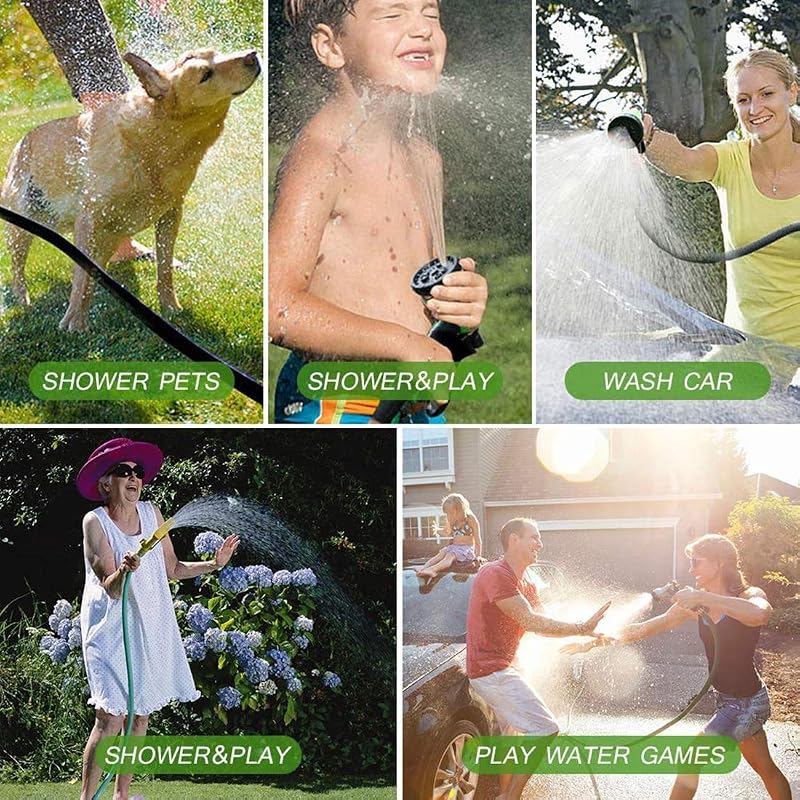 HGLCM Bővíthető Kerti Locsolótömlő 8-Funkciós Szórópisztollyal - 15m Zöld Flexibilis Magic Hose, Szivárgásmentes, Könnyű Tárolás