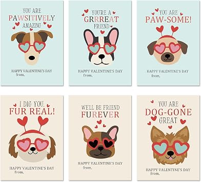 Goroar Puppy Mini Valentine's Day Card for Kids, Cute Dog Classroom Valentine Cards Pack, Funny Valentines Day Exchange Cards for Girls Boys Class