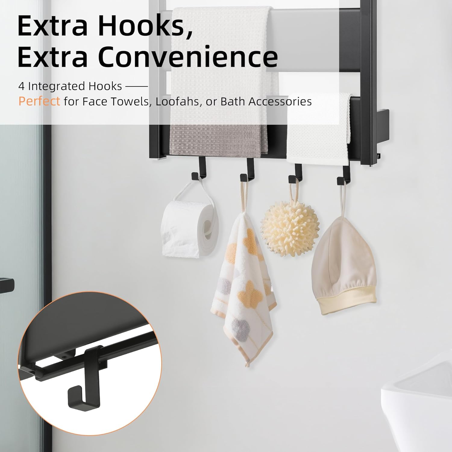 K&KALONZO Towel Warmer for Bathroom, Wall-Mounted Heated Towel Rack with Built-in Timer, Waterproof Alumnimum Electric Towel Heater, Support Plug-in and Hardwired, Black, H4-B