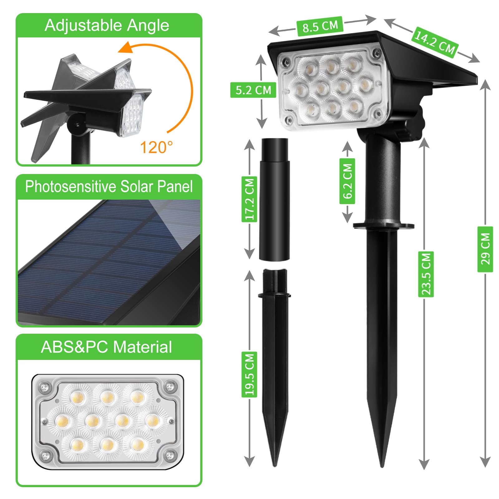 Zewnętrzna lampa solarna LED Oświetlenie punktowe Oświetlenie ogrodowe Ścieżki Projektor Słoneczny Potężny Girlanda Zestaw 2 szt