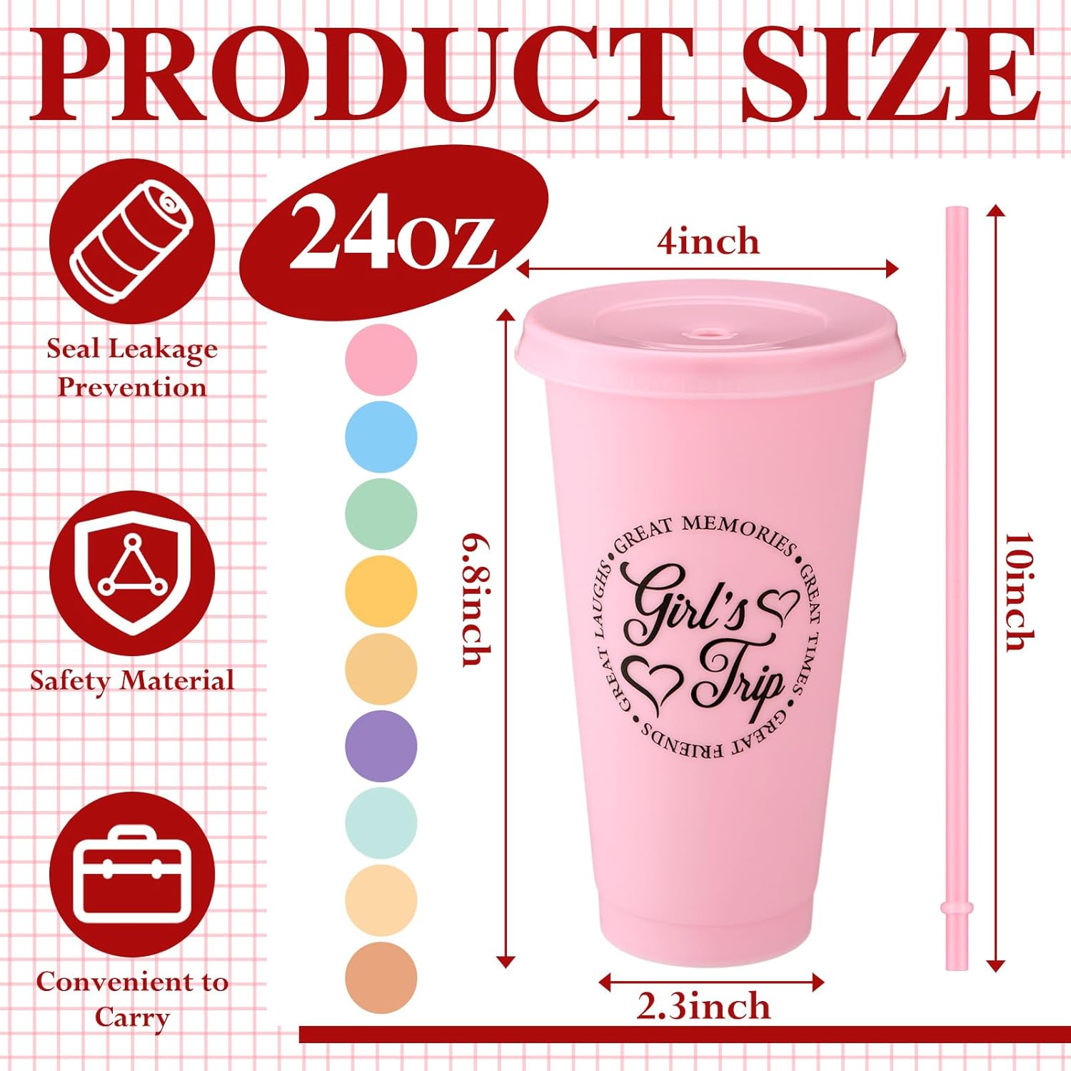 CHENGU 9 Set Girls Trip Gifts Favors Weekend Gifts 2026 for Girls Women Trip Cup with Lid Straw 24oz Plastic Tumbler Travel Friendship Cup for Friend Bachelorette Vacation Party (Bright) - Image 2
