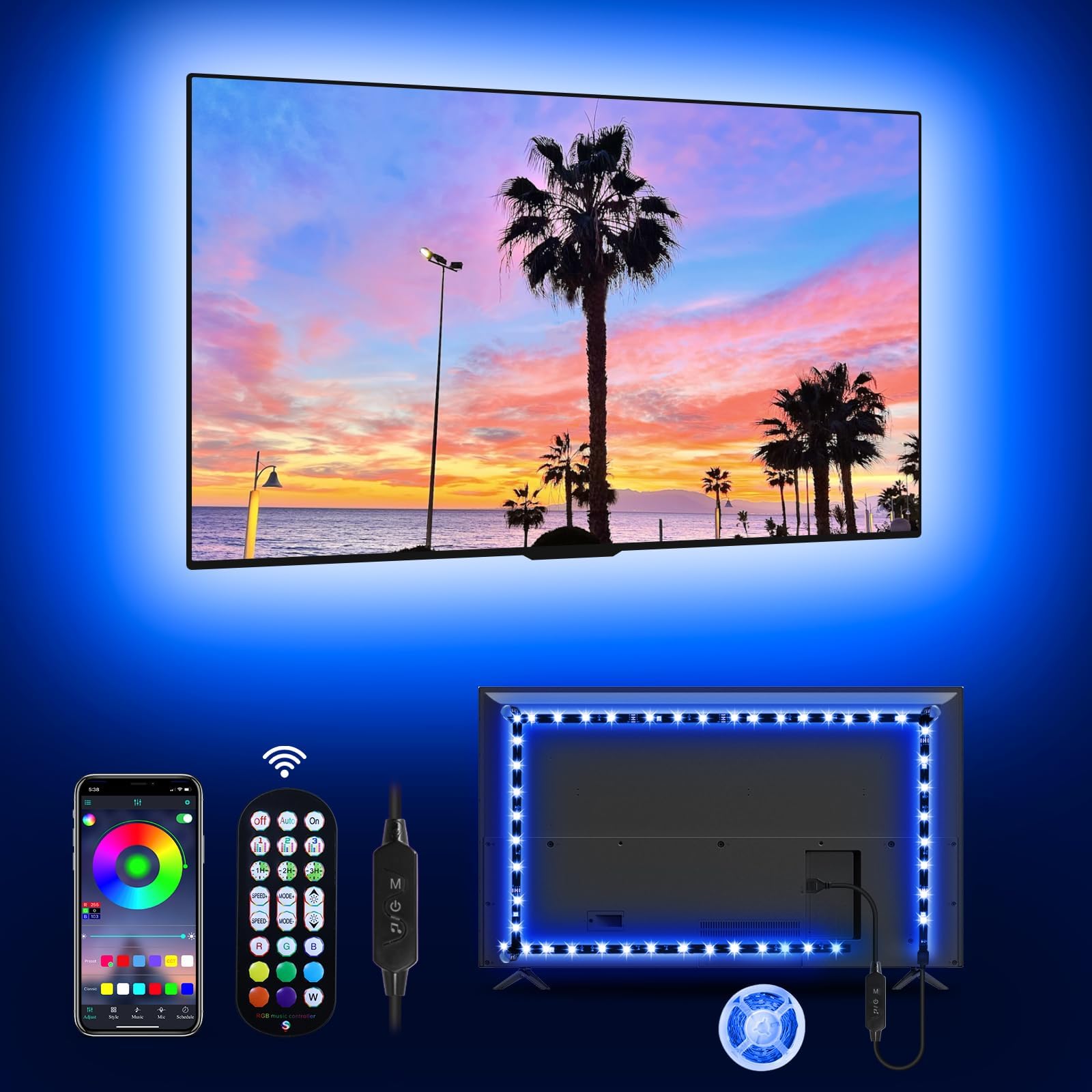 MATICOD LED Lights for TV Led Backlight, 16.4ft RGB Led Strip Lights for TV Lights Behind, USB Led Light Strip for 55-70in TV, Bluetooth APP Control Music Sync Ambient Lighting for Gaming Room