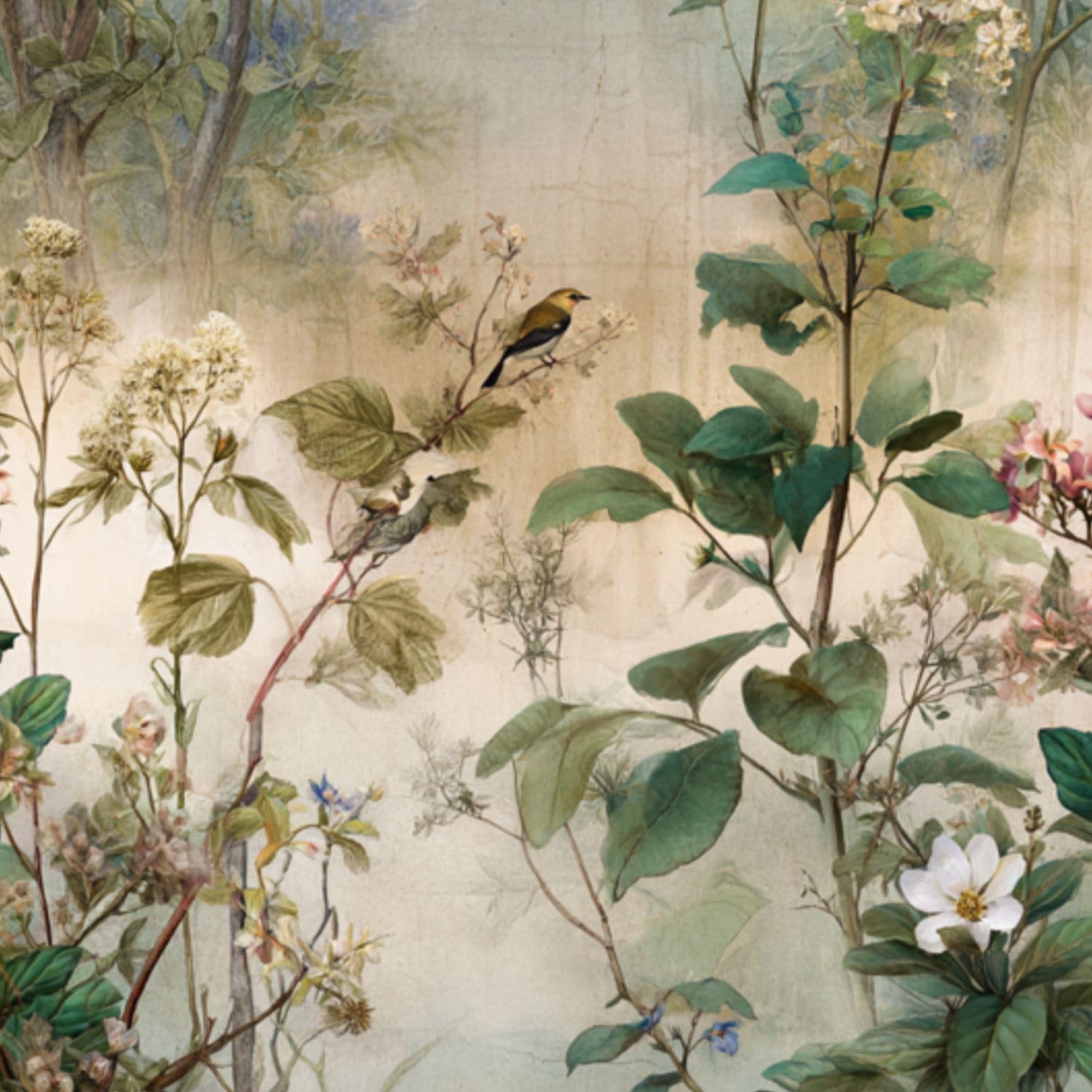 DERUINVAIO Self Adhesive Feature Removable Watercolor Woodland Cottage Peel and Stick Vinyl Wallpaper Roll, Sticky Lining Paper for Bedroom, Living Room, Kitchen Walls
