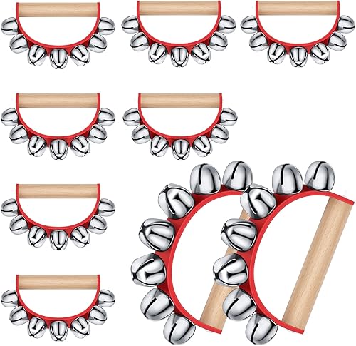 9 campanas de trineo de Navidad, cascabeles de mano con mango de madera, instrumentos musicales, juguete educativo para villancicos de Navidad,