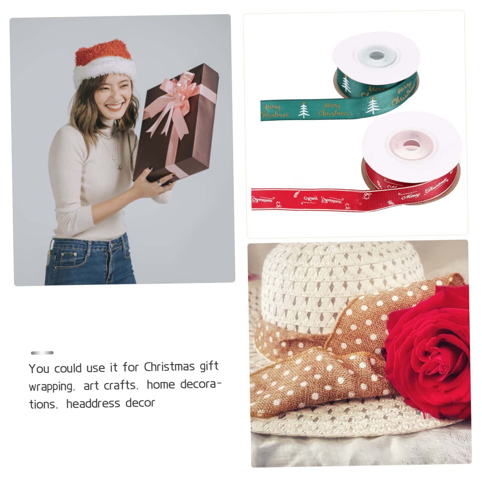 Tofficu 10rollen Weihnachtsgeschenkband Breit Dekorationsband Für Weihnachten Und Bastelarbeiten Pro Grünes Weihnachtsbaum-design Rotes -