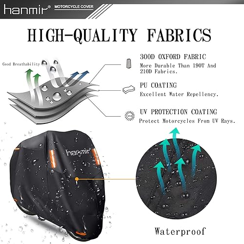 Miniatura 4 de Funda para motocicleta, funda para motocicleta para todas las estaciones, universal, impermeable, protección UV al aire libre con 4 tiras