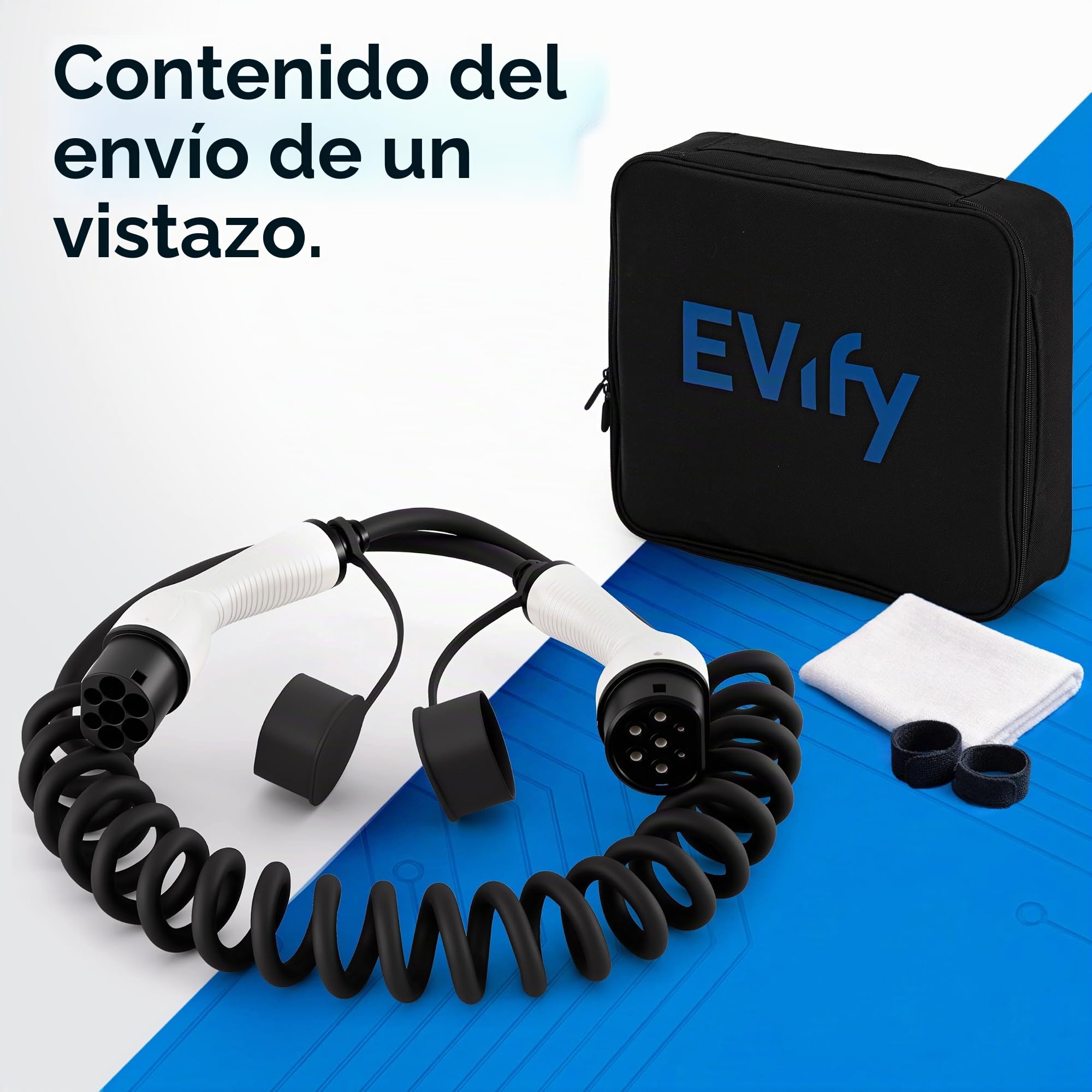 Cable de carga en espiral tipo 2, 22 kW, 10 m, 32 A, para coche eléctrico e híbrido, incluye bolsa de cables, cable en espiral de 3 fases para EV PHEV • Ahorro de espacio, adecuado para todos