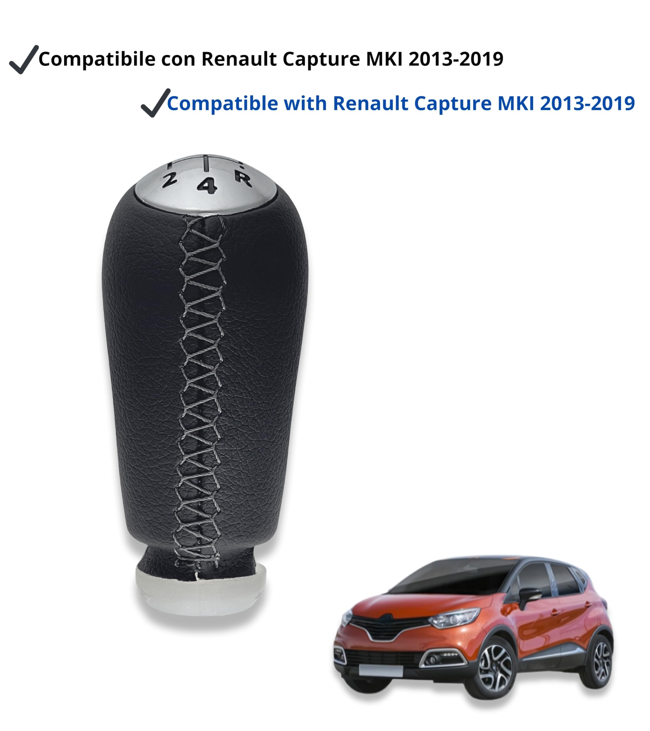 1neiSmartech Pomello Leva Cambio 5 Marce Compatibile con Renault Captur I 2013–2019 Prima Generazione, Compatibile con Oem 328651808R, con Retromarcia in Basso a Destra
