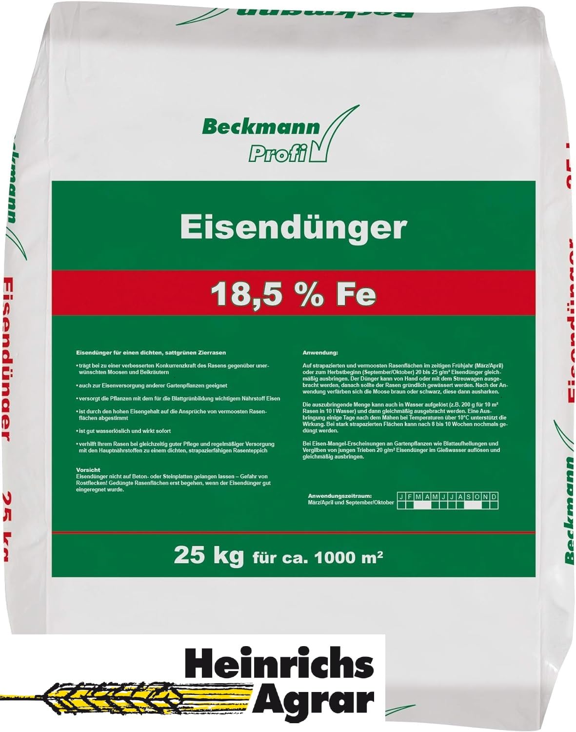 Beckmann/Kronos Profi Eisendünger 25 Kg von Heinrichs Agrar aus der Layenmühle - zur Bekämpfung von Moos im Rasen Garten