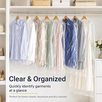 40 Pack Clear Clothes Covers, Plastic Garment Bags 60x90cm