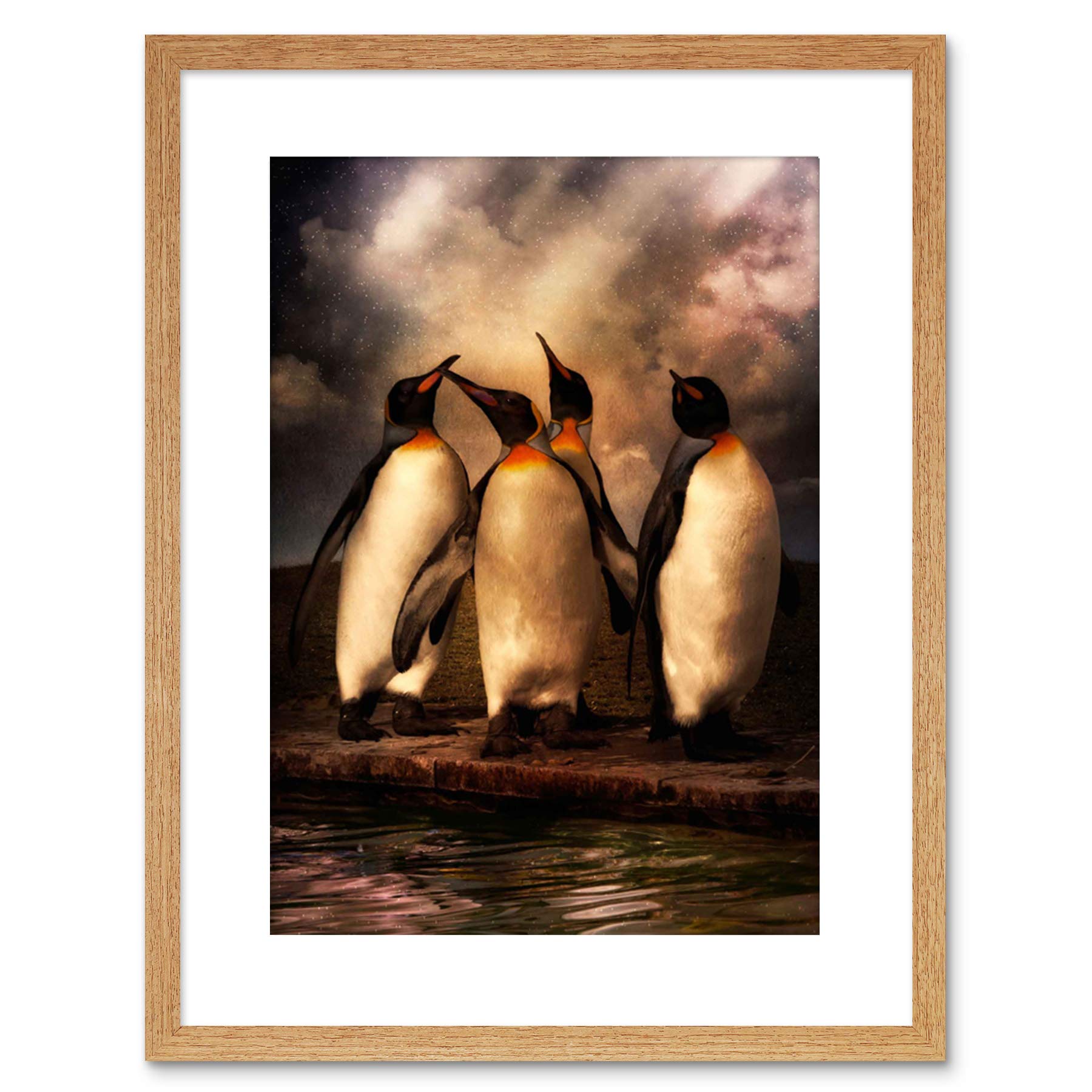 Wee Blue Coo 9x7 '' PENGUIN WATER MOODY PHOTO FRAMED ART PRINT PICTURE MOUNT PHOTO F97X801