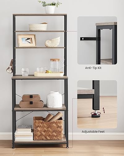 Miniatura 9 de VASAGLE Barra de café, estante para panadería de 23.6 pulgadas para cocina con almacenamiento, estantes de cocina de 6 niveles con 6 ganchos,