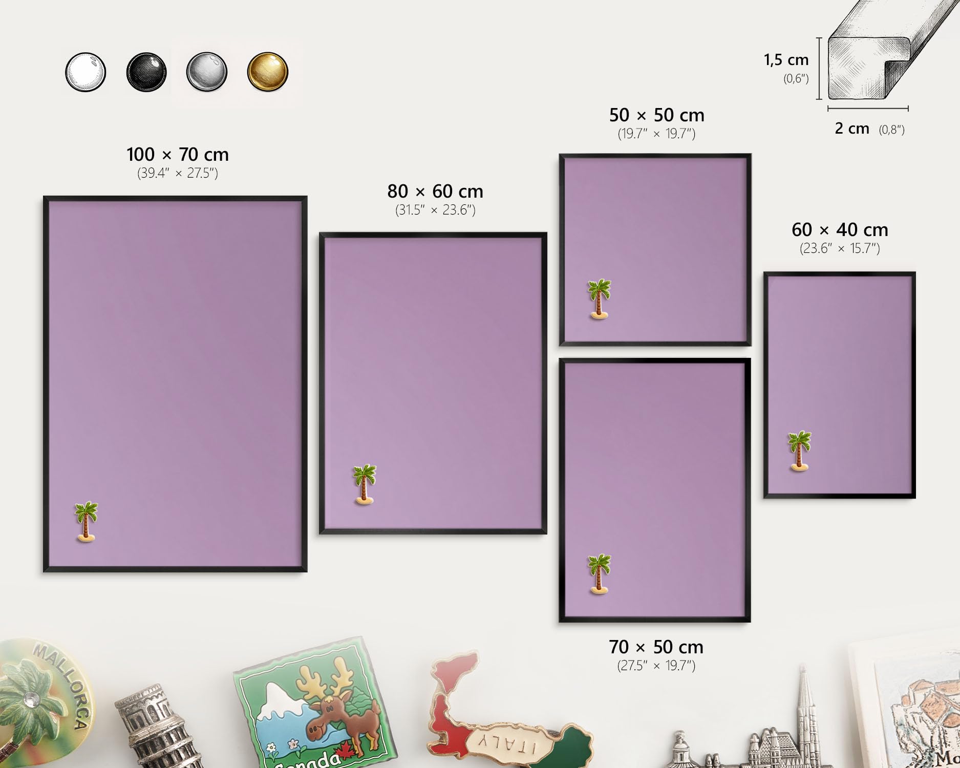 Panel Magnético Informativo 60x40 cm | con Marco Negro | Morado Claro | Montaje Fácil | Pizarra de Pared | Para Restaurante y Bar | Expositor para Menú, Ofertas del Día