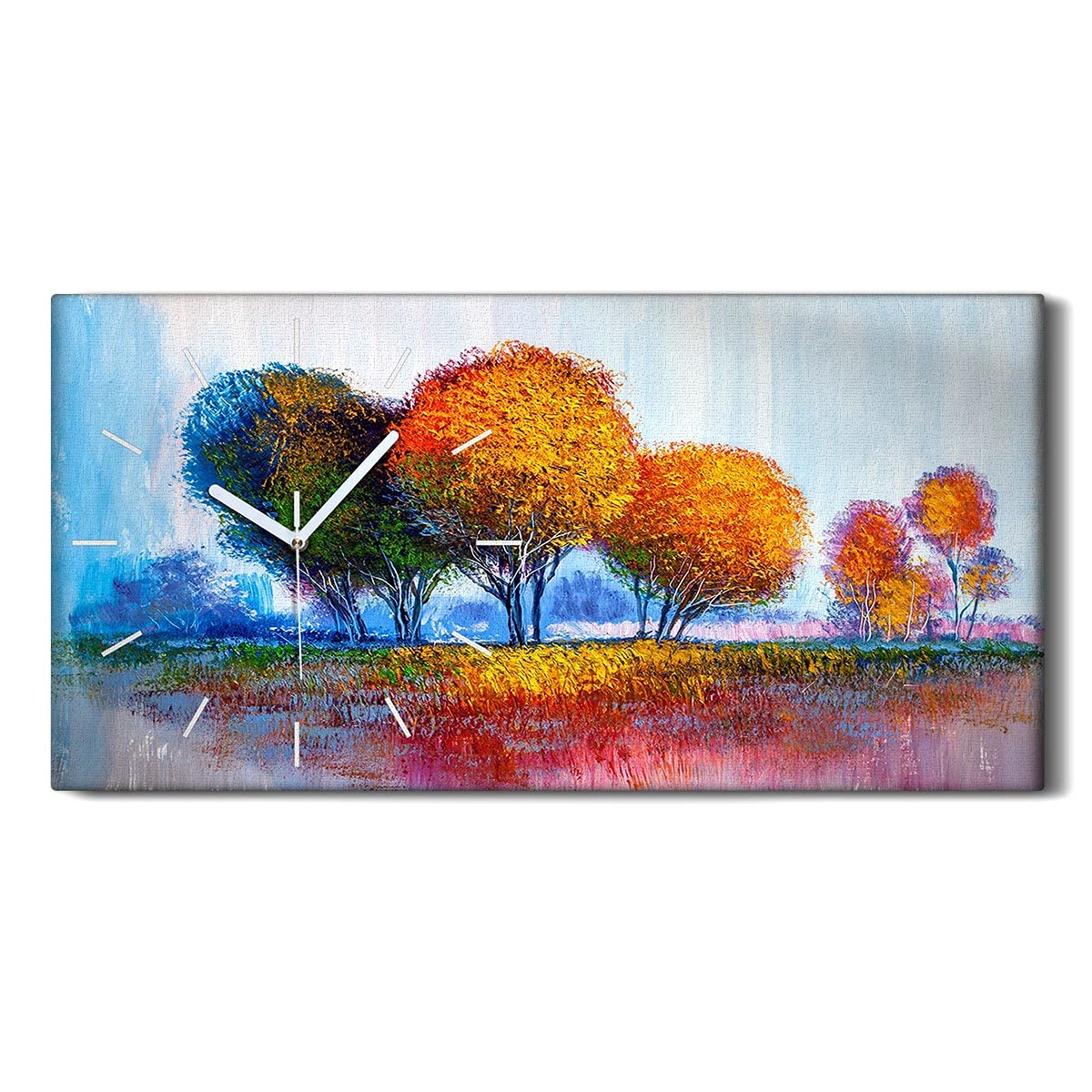 Tableau horloge sur toile dans le salon | Décoration murale moderne arbres 60x30cm