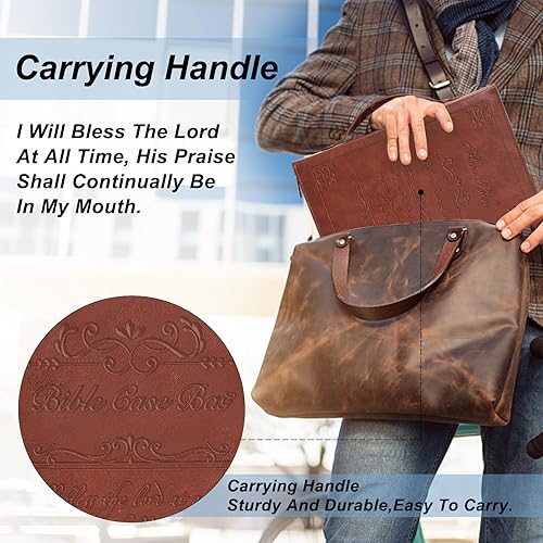 Miniatura 4 de Haobin Funda clásica para la Biblia, bolsa grande para la Biblia, funda de transporte impermeable de piel sintética para la Biblia, funda protectora