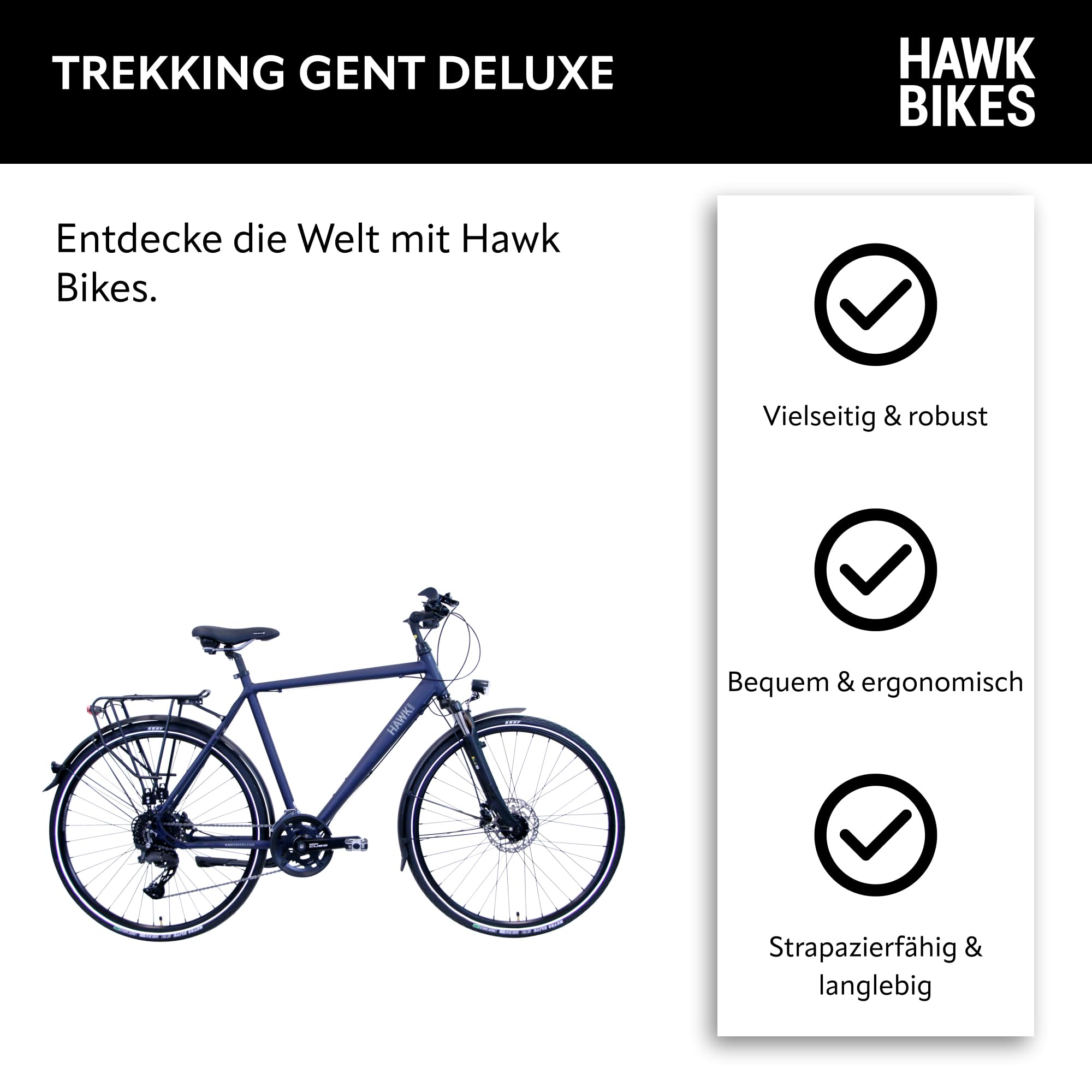 HAWK Trekking Gent Deluxe Fahrrad Herren I Bike mit CUES Kettenschaltung & Beleuchtung I Allrounder I Ozeanblau