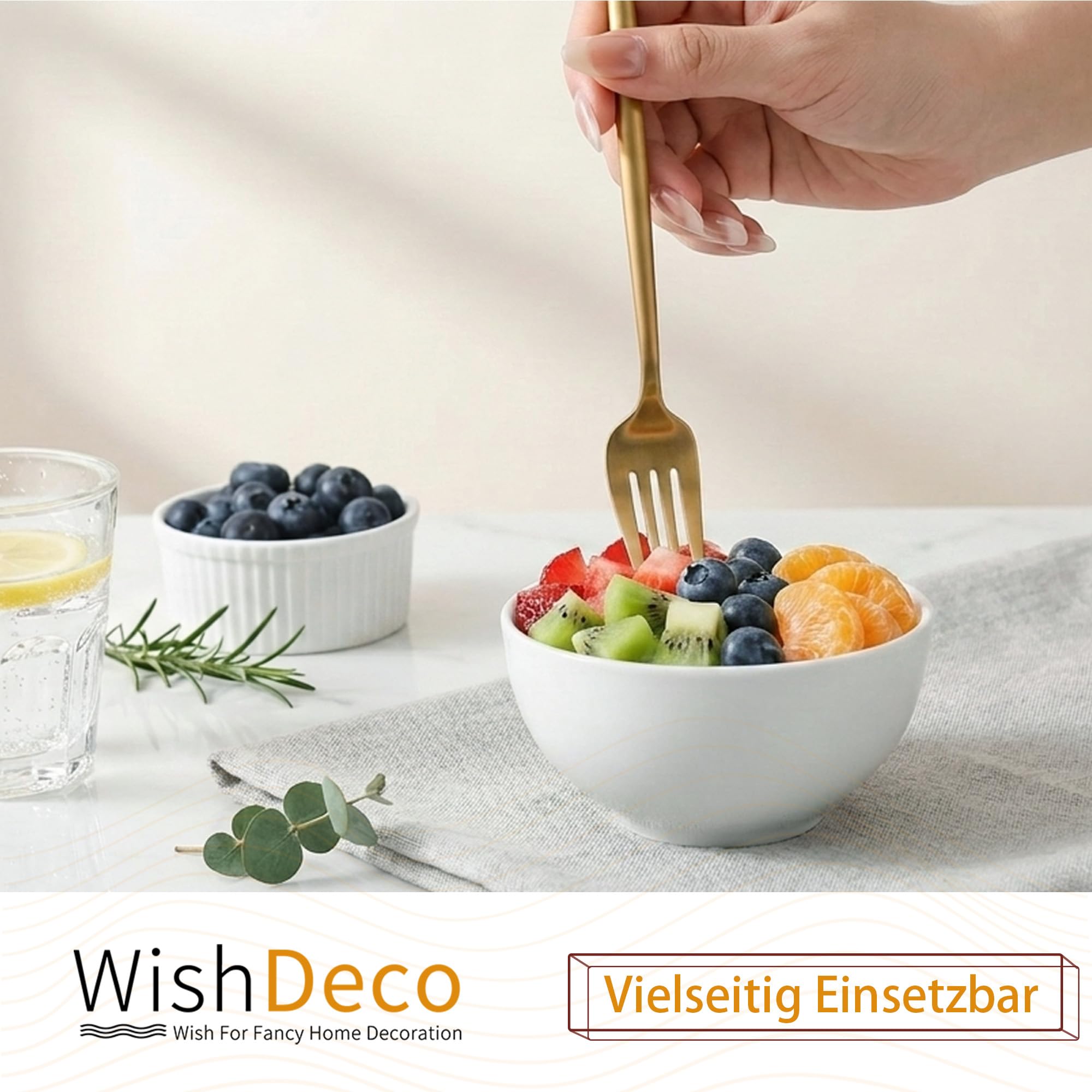 WishDeco Dessertschalen 6er Set, Kleine Müslischalen 300ml, Suppenschalen Porzellan Weiß, Snackschale Keramik, Mini Bowl Schüssel für Eis, Joghurt, Nüsse