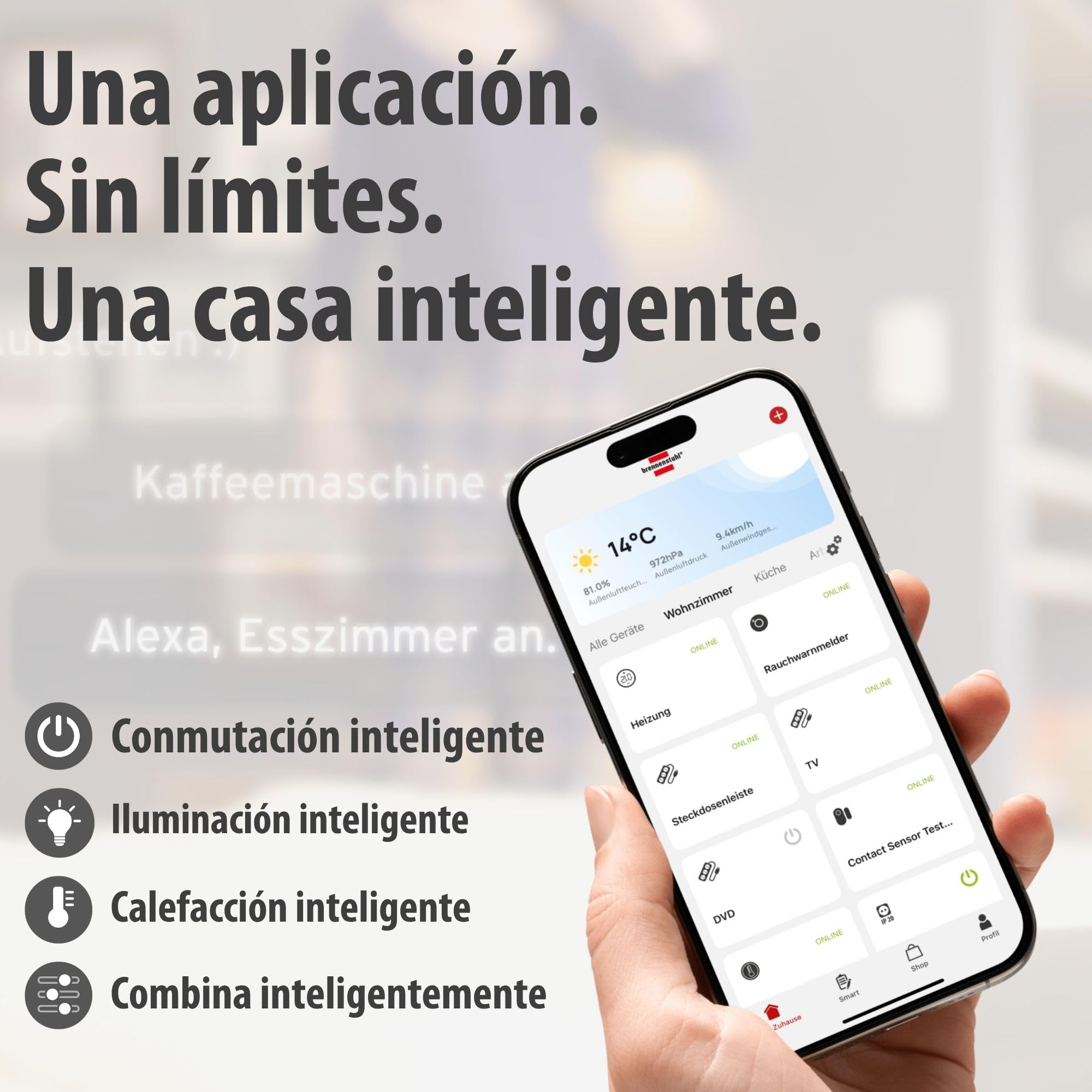 Brennenstuhl Connect WiFi Foco LED WF 2051 P (24W, 2800lm, IP54, varias funciones de luz ajustables a través de la aplicación, foco de exterior para montaje en pared con detector de movimiento)