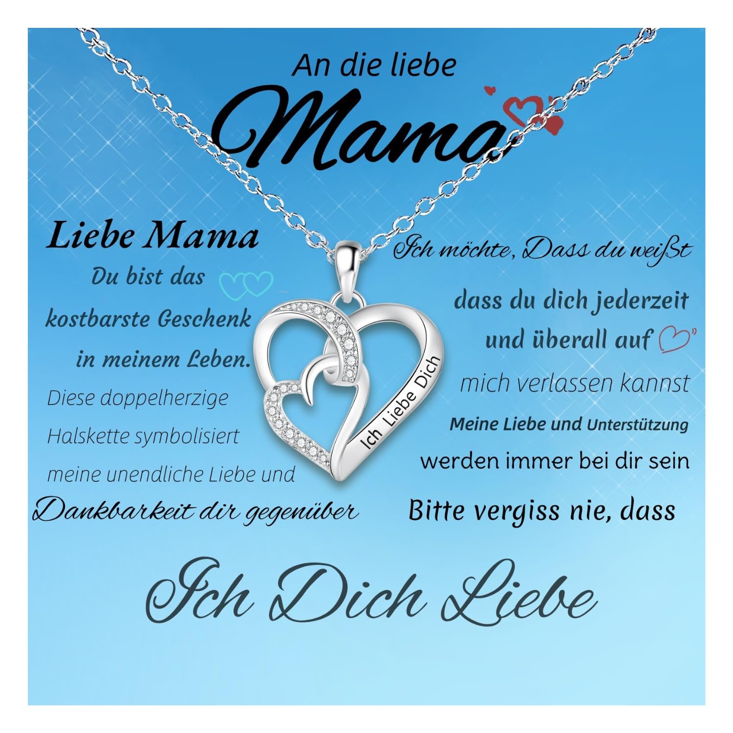 Jbniuay Weihnachtsgeschenke für meine Tochter - Tochter kette, S925 Doppelherz-Anhänger mit Gravur Ich liebe dich halskette Tochter silber 925 mit Karte und Geschenk