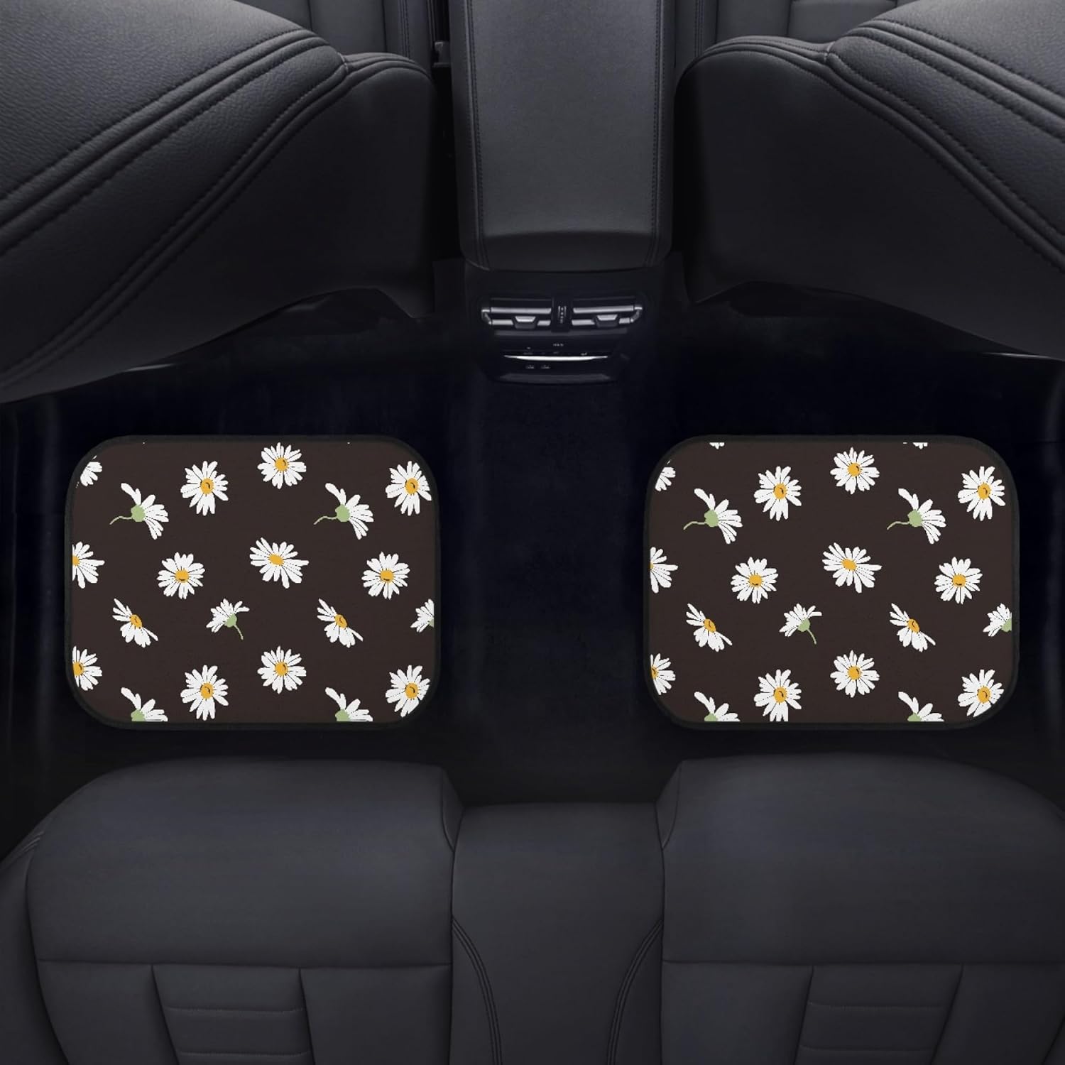 Daisy Car Floor Mats 4Pcs White Daisies Flowers on Black Background Cute Floral Pattern Floor Mats for Cars Custom Front Rear Vehicle Rugs Universal Auto Accessories for Trucks Sedans - Image 5