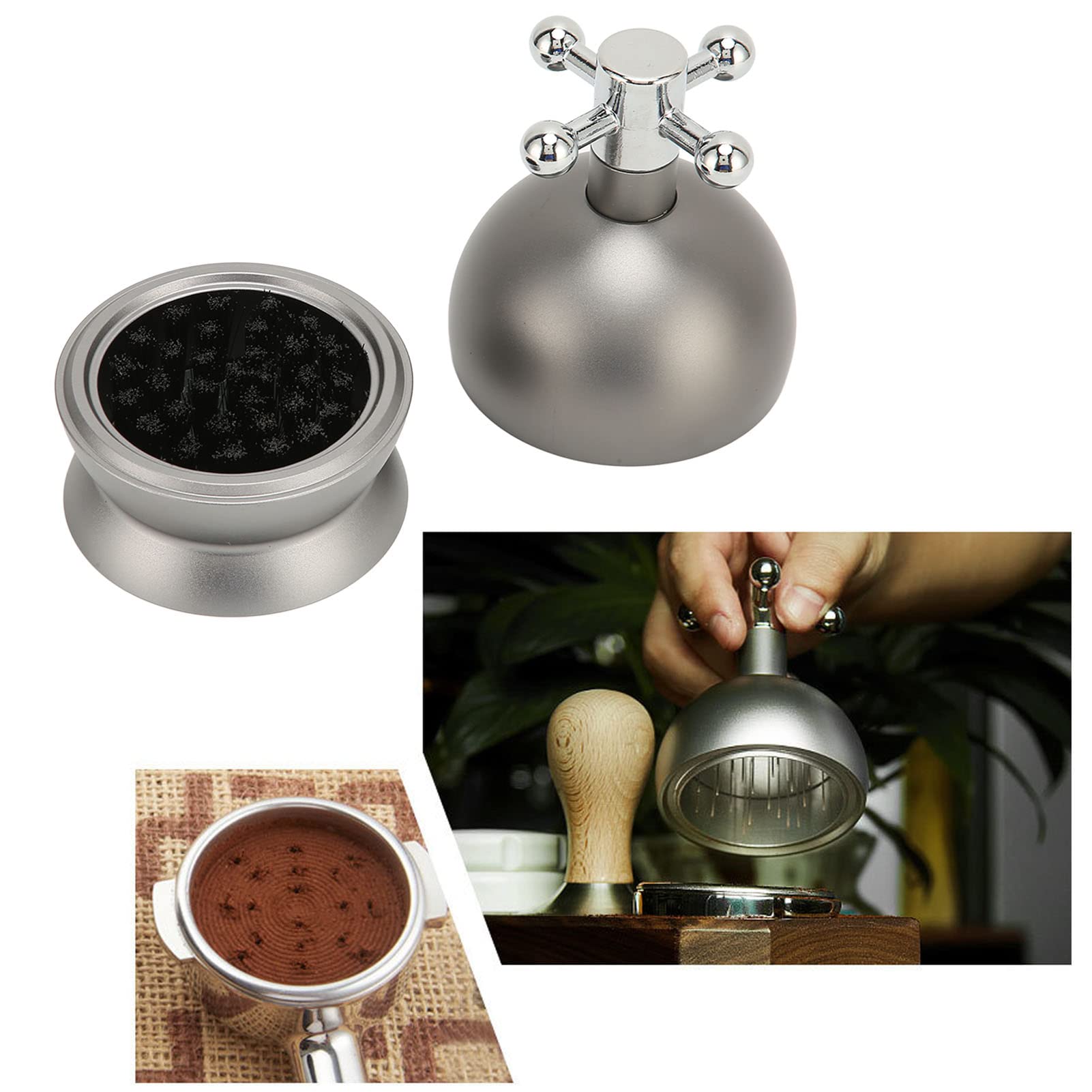Dystrybutor kawy mielonej 58 mm regulowana wysokość stal nierdzewna spożywcza 22 igły Ubijak do kawy do dystrybucji fusów po kawie espresso Narzędzia baristy (Szary)