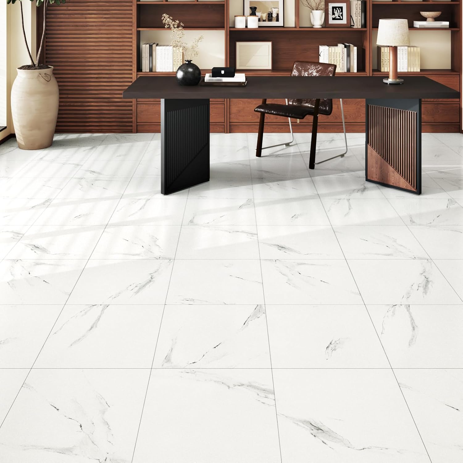 20 Pack Marble Peel and Stick Floor Tile White Waterproof Vinyl Flooring Self Adhesive Ceramic Bathroom Floor Tile Laminate Flooring Sheet for Garage Kitchen Laundry Room Shower Square