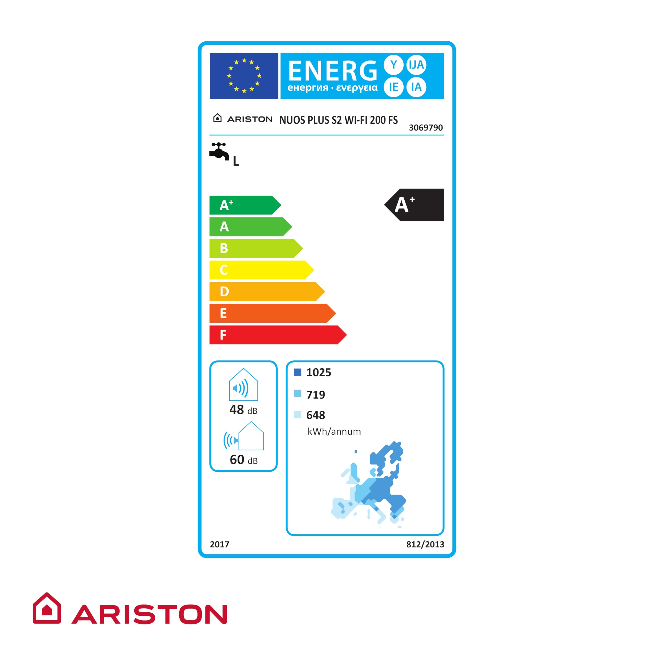 Ariston NUOS PLUS S2 WIFI 200L, Chauffe-eau Thermodynamique Gainable A+, 80% d'Économie, COP 3.43 à 7°C, ACI Cuve Titane, Made in France
