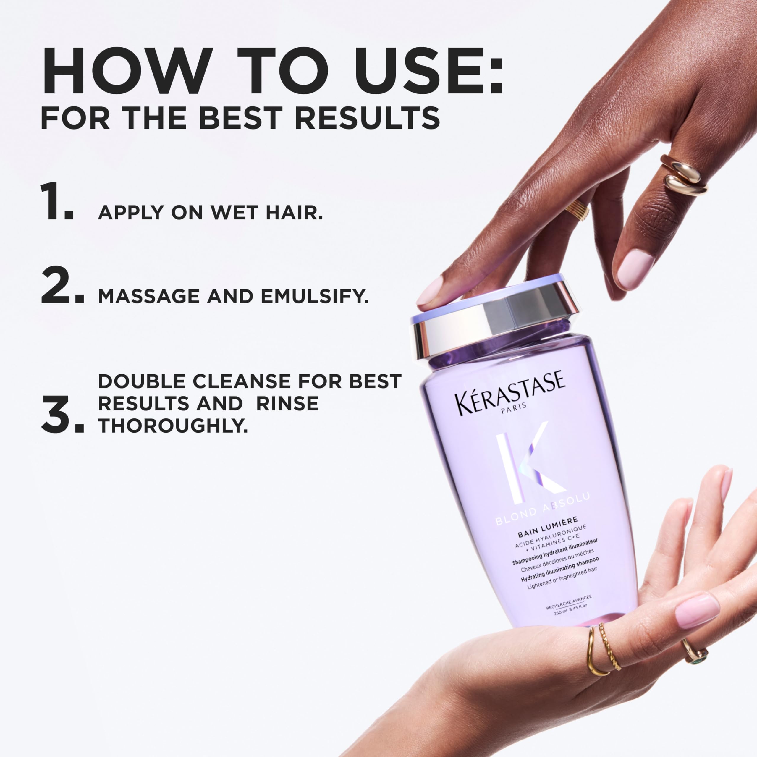 KÉRASTASE Blond Absolu - Shampoing Hydratant & Illuminateur - Pour Cheveux Blonds - Méchés, Décolorés & Sensibilisés - À l'Acide Hyaluronique - Bain Lumière - 500 ml