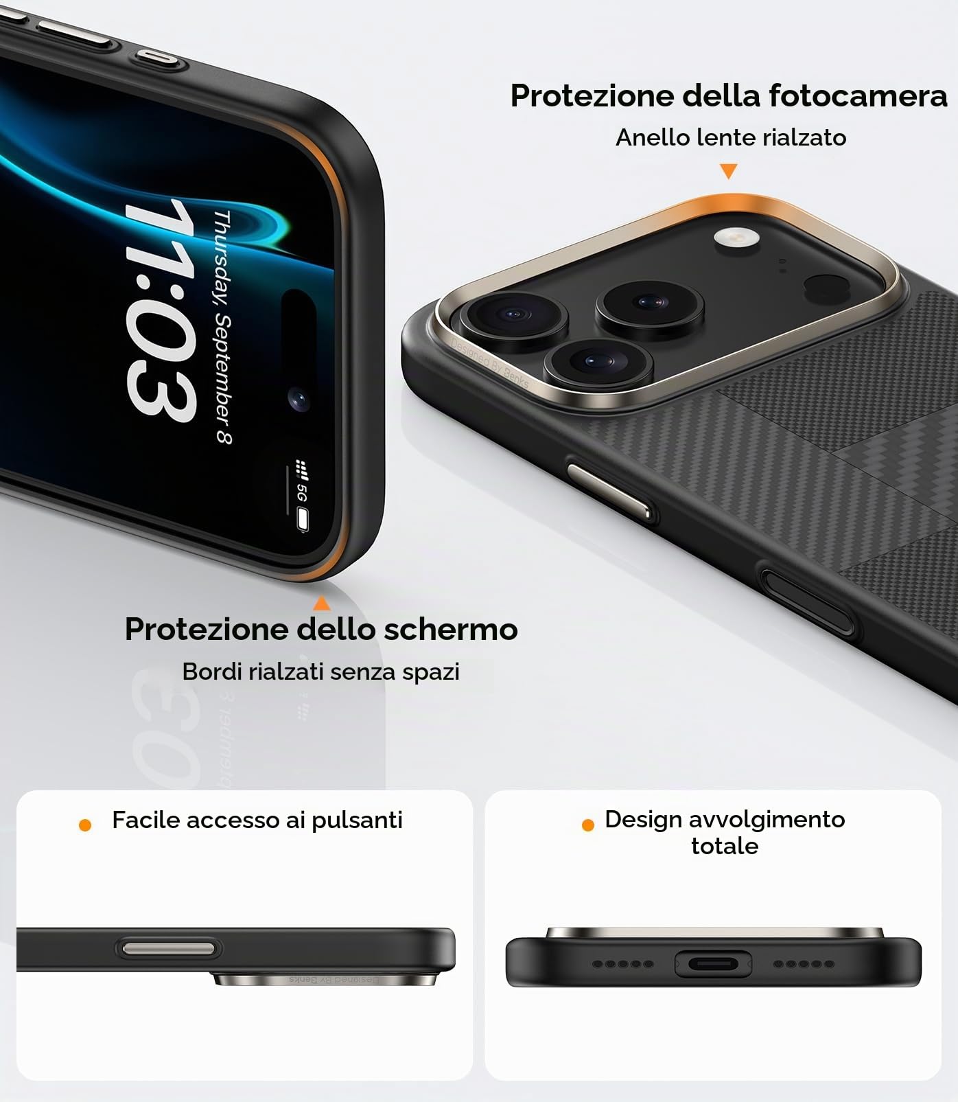 BENKS ArmorPro Montage Cover per iPhone 17 Pro Custodia per Controllo della Fotocamera, Compatibile con MagSafe, Protezione Antiurto di livello Militare, Kevlar 600D+1500D Fibra Aramidica e TPU