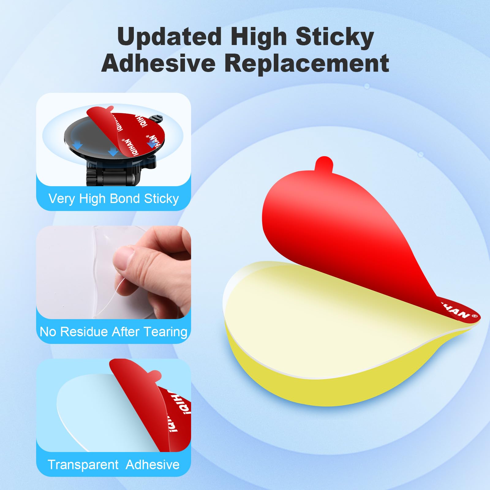 5pcs Sticky Adhesive Pads for Car Phone Mount, 70mm/ 2.76" Double-Sided Heavy Duty Sticker Gel Mounting Tapes Replacement Kit for Suction Cup Dashboard Cell Phone Holder Windshield Dash Cam GPS Base