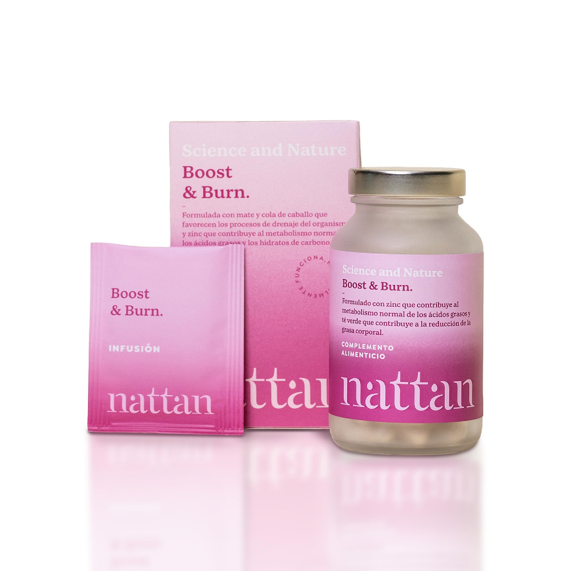 Nattan – Plan Boost & Burn – Rutina Dual de Infusión y Complemento, Apoyo al Metabolismo Energético con Zinc con Café Verde, Mate y Cola de Caballo – 120 Cápsulas y 60 Infusiones