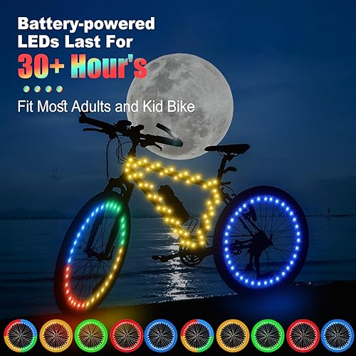 Miniatura 2 de Woanger 3 luces LED para bicicleta para montar por la noche, marco de bicicleta y luces de rueda, accesorios de bicicleta a batería, regalos para