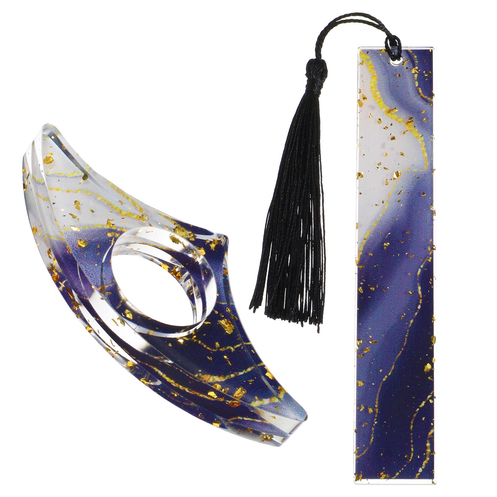 AOZUO Book Page Holder, Glitter Resin Bookmarks with Tassels Thumb Bookmark Holder Book Mark Set Handmade Transparent Page Marker Book Accessories Gift for Women Read Lovers Students Teachers (Gold)